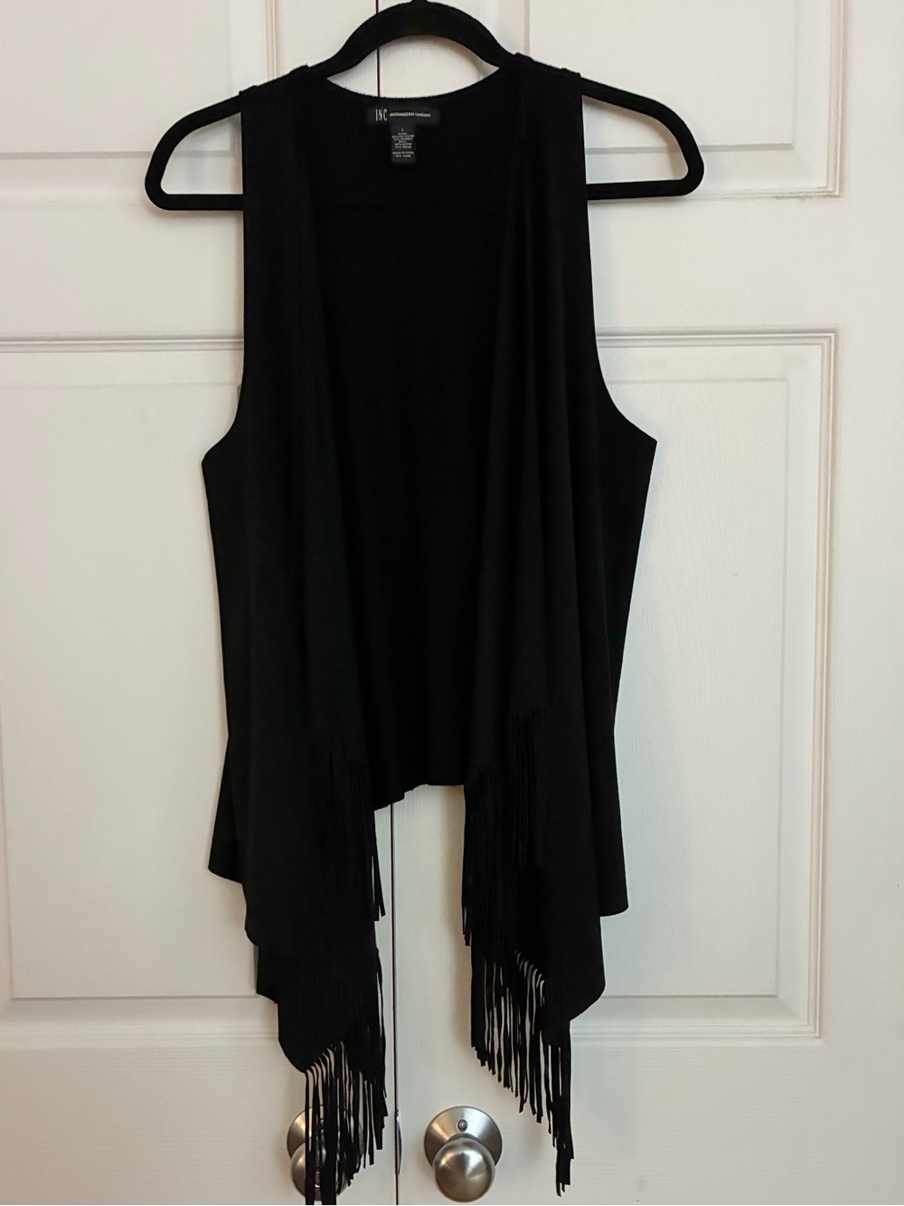 Black Faux Suede Fringe Hem Vest